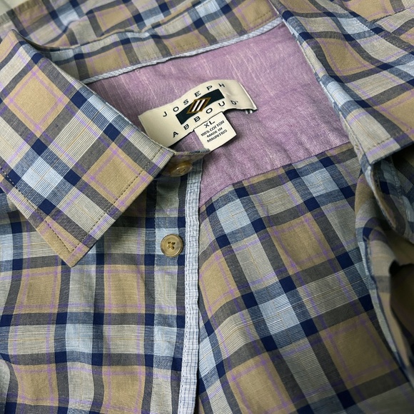 Joseph Abboud Plaid Shirt Spread Collar Full Button Front French Placket NWOT - Picture 10 of 16